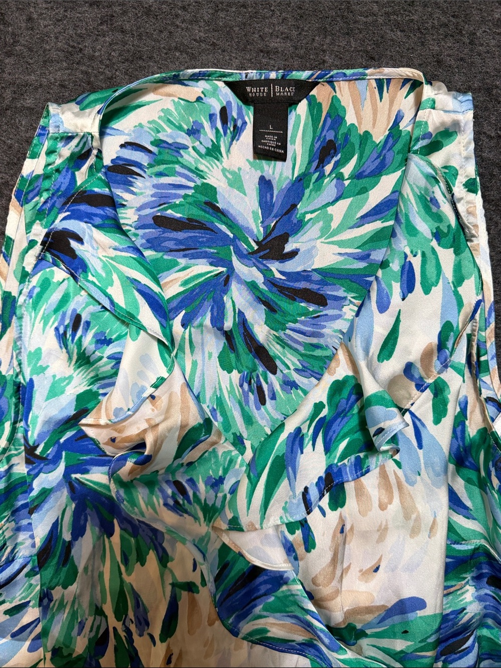 White House Black Market Floral Ruffle Blouse - Blue and Green - Picture 5 of 8